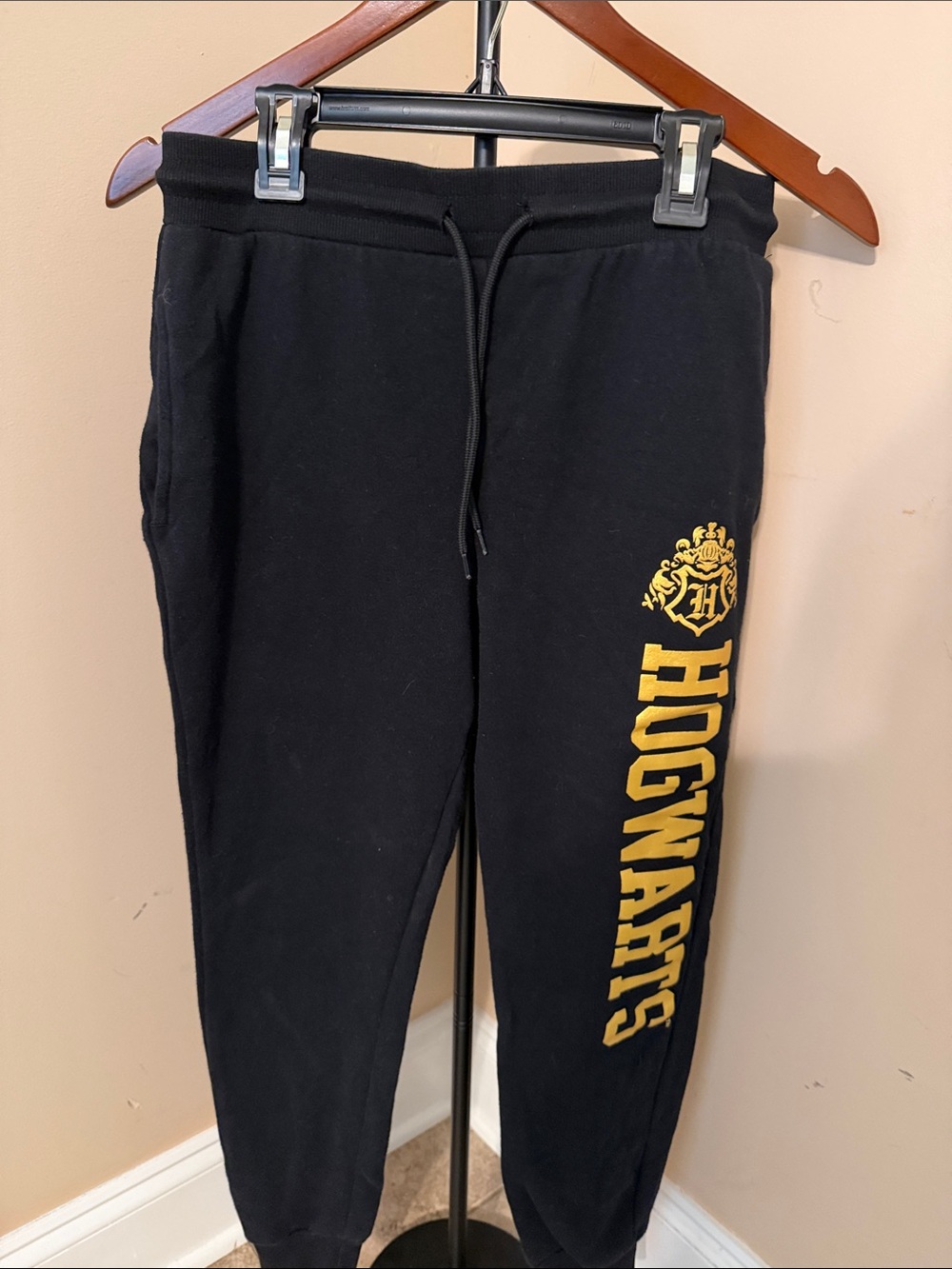 Hogwarts Black Jogger Sweatpants with Gold Crest